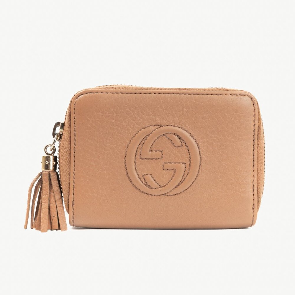 Gucci Soho Disco Rose Beige Leather GG Tassel Wallet